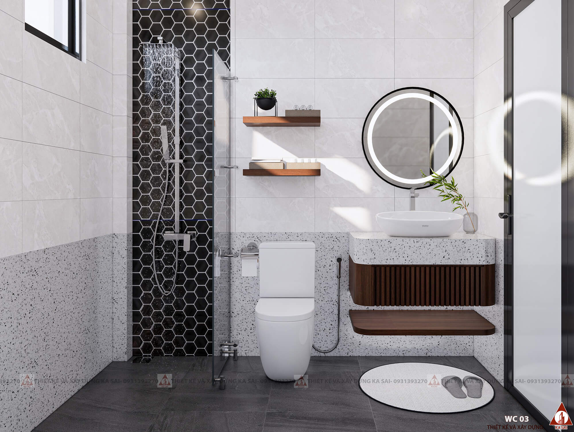 Phòng WC mẫu nhà đẹp 3 tầng 4.5x22m