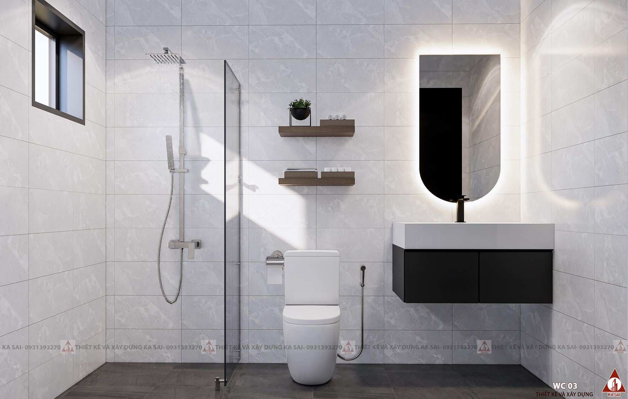 Phòng WC thờ mẫu thiết kế nhà quận Ngũ Hành Sơn 3 tầng 5x15m