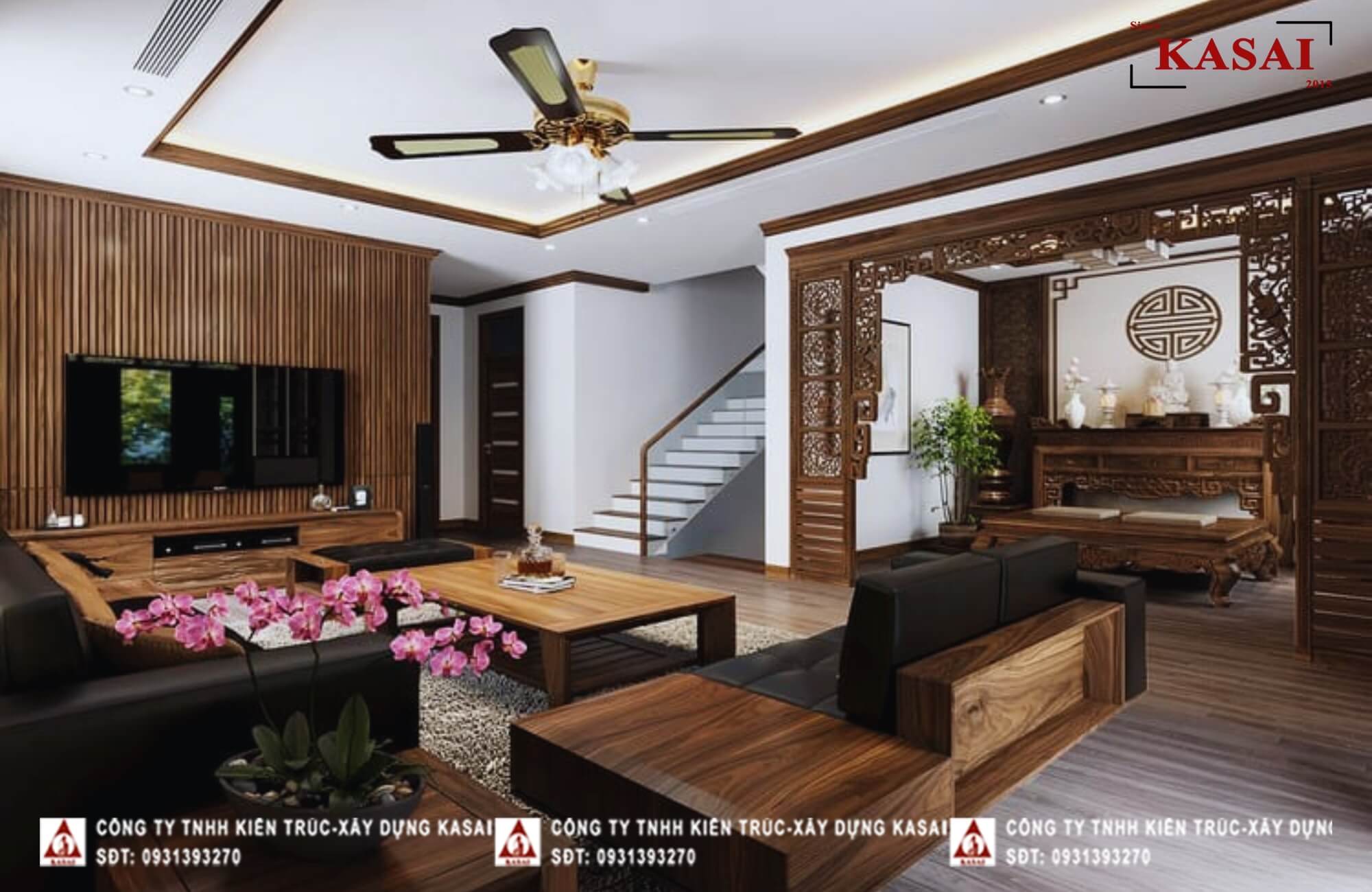 Thiết kế phòng khách nhà ống có phòng thờ