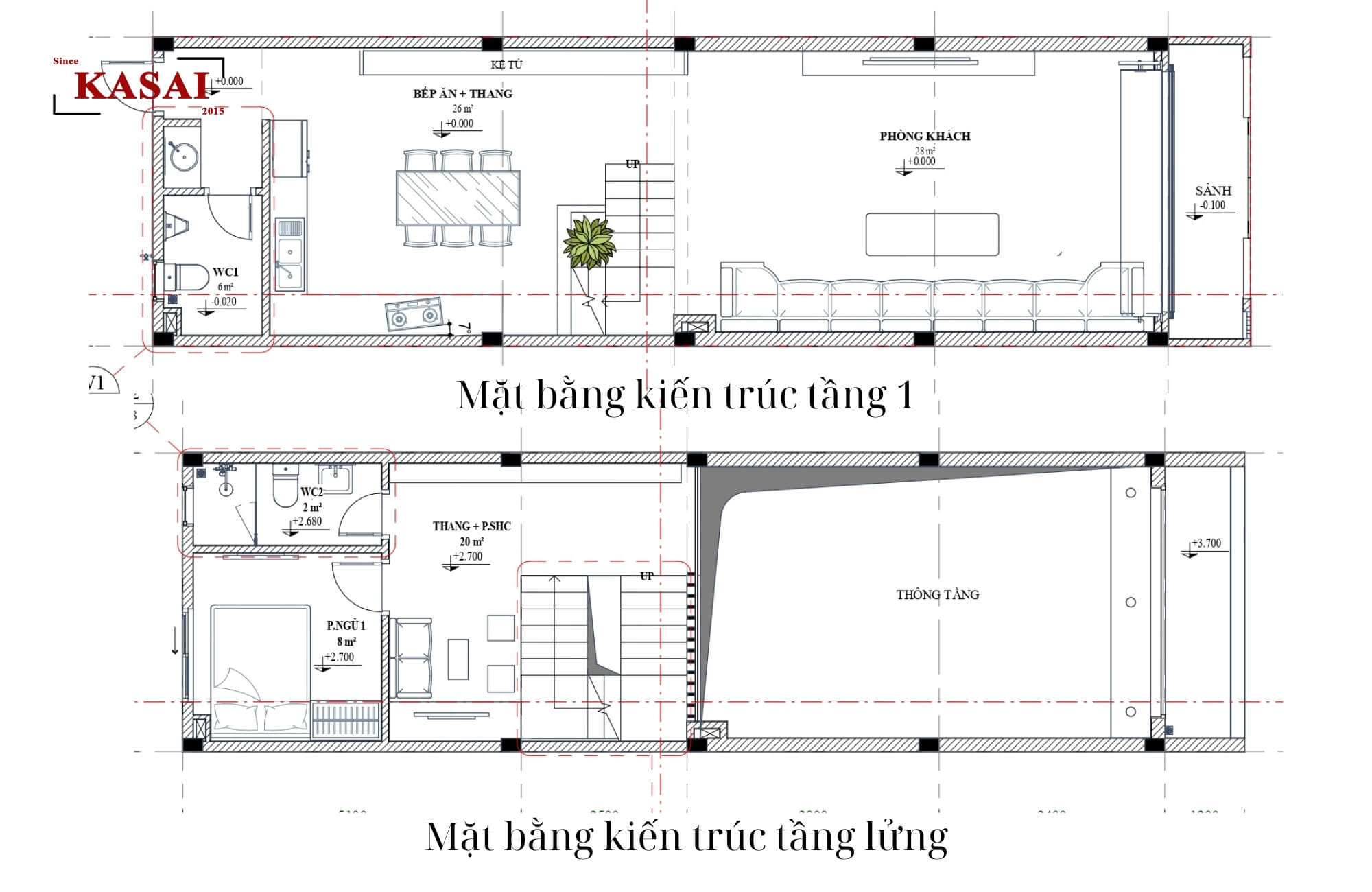 Bản vẽ thiết kế nhà 2 tầng 1 tum 4.5x16m
