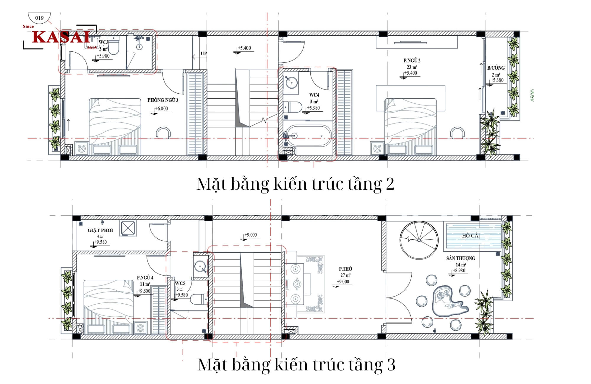 Bản vẽ thiết kế nhà 3 tầng 1 tum 4.5x16m