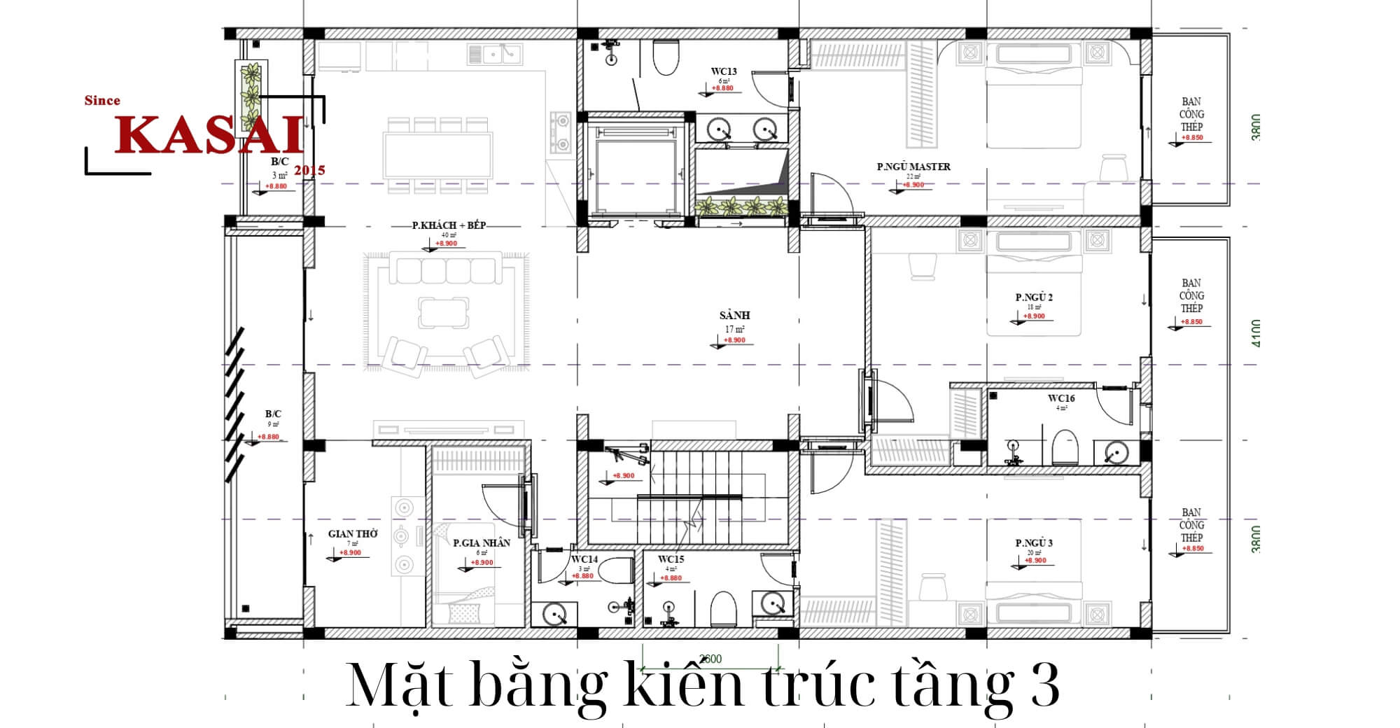 Tầng 3 mặt bằng căn hộ cho thuê 4 tầng 12 phòng