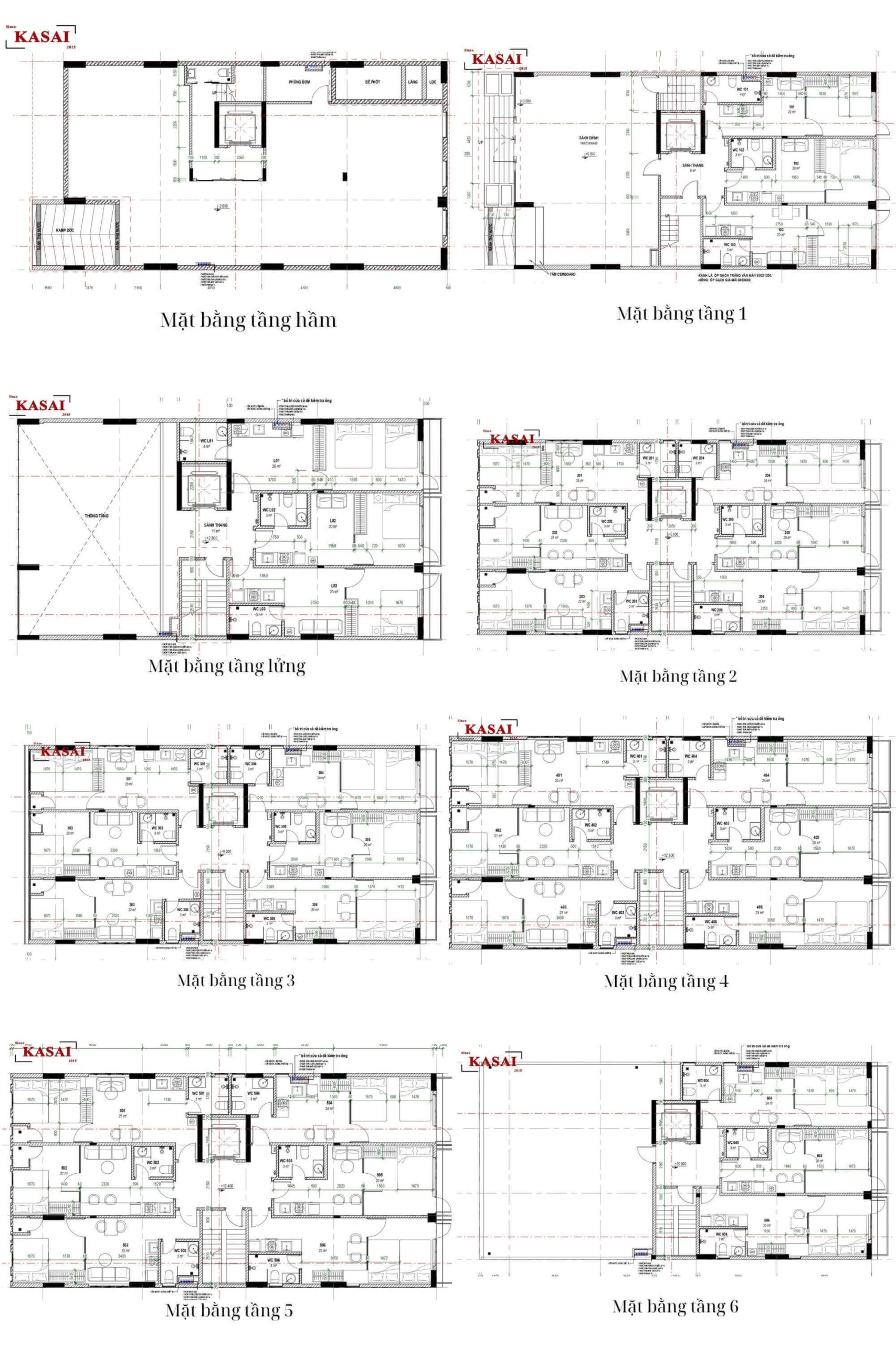 Bản vẽ thiết kế căn hộ cho thuê 7 tầng Đà Nẵng