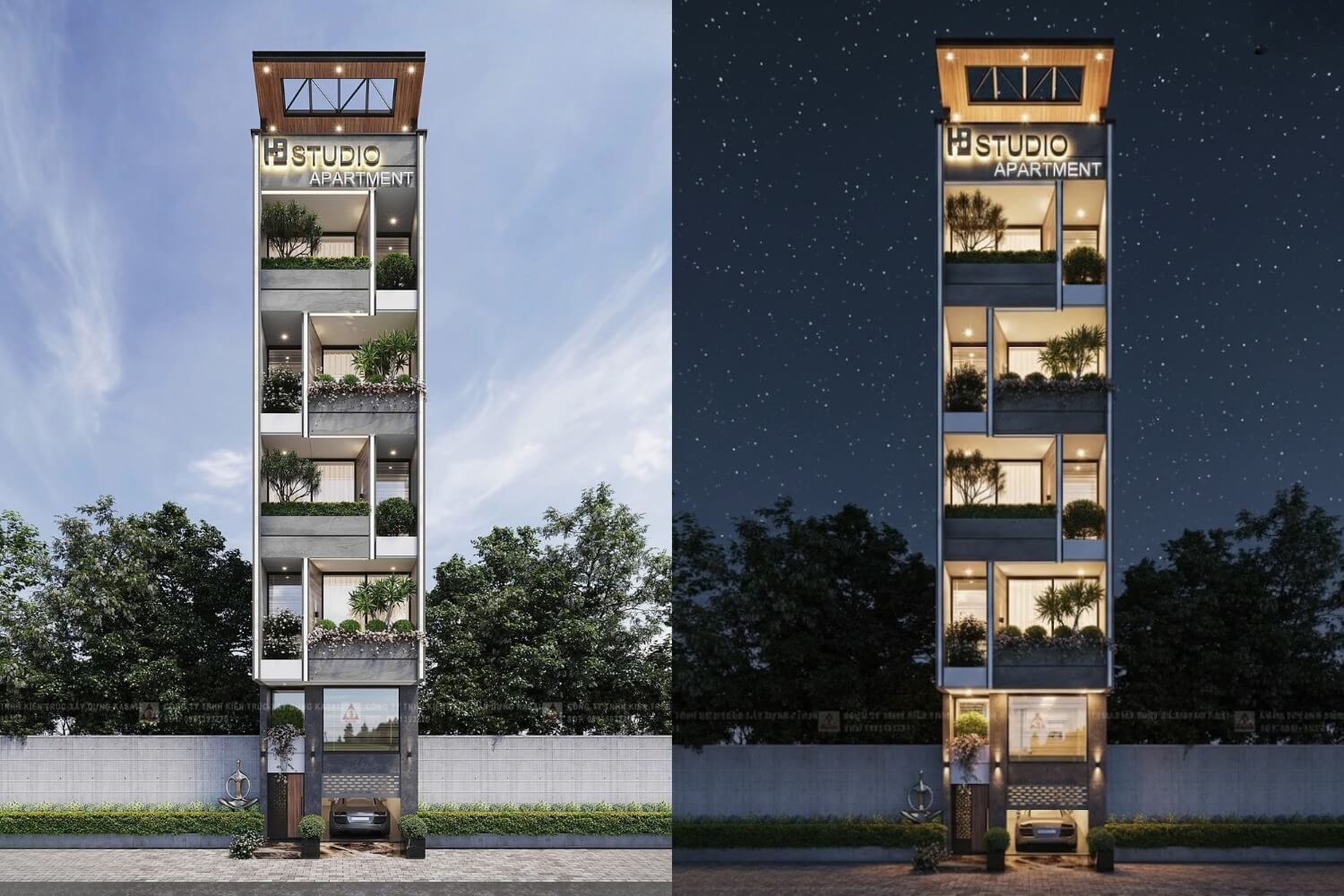 Thiết kế căn hộ cho thuê 5 tầng hiện đại xanh mát