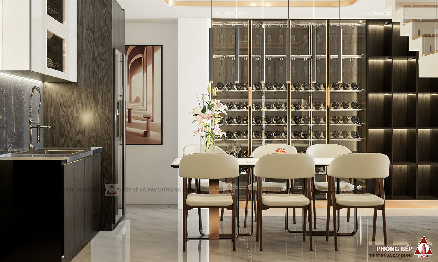 Phòng bếp thiết kế nhà Hải Châu 3 tầng có gác lửng