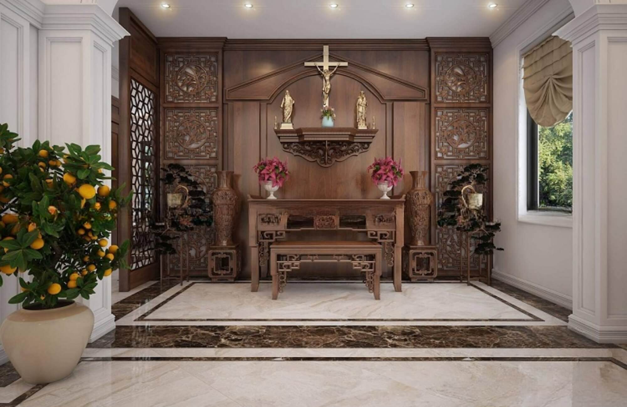 Phòng khách có bàn thờ chúa