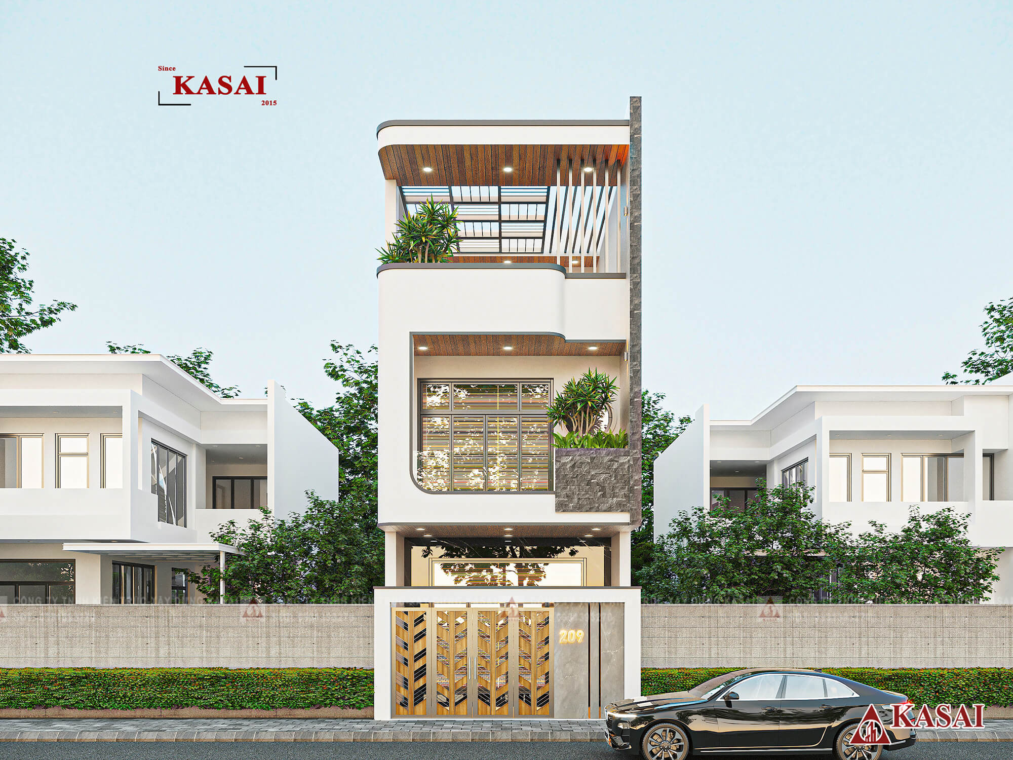 Bản vẽ thiết kế nhà 2 tầng 1 tum 5x20m