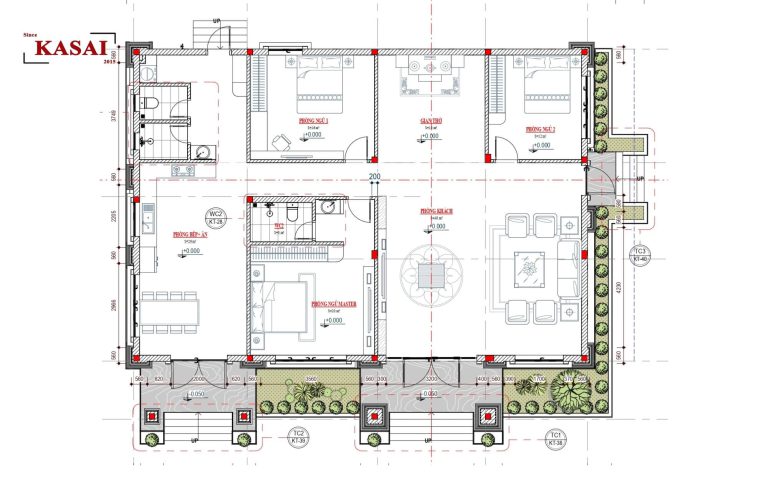 Bản vẽ thiết kế nhà cấp 4 3 phòng ngủ mái Thái