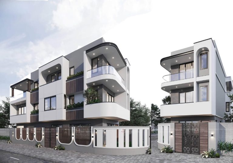 Mẫu nhà 3 tầng 2 mặt tiền hiện đại