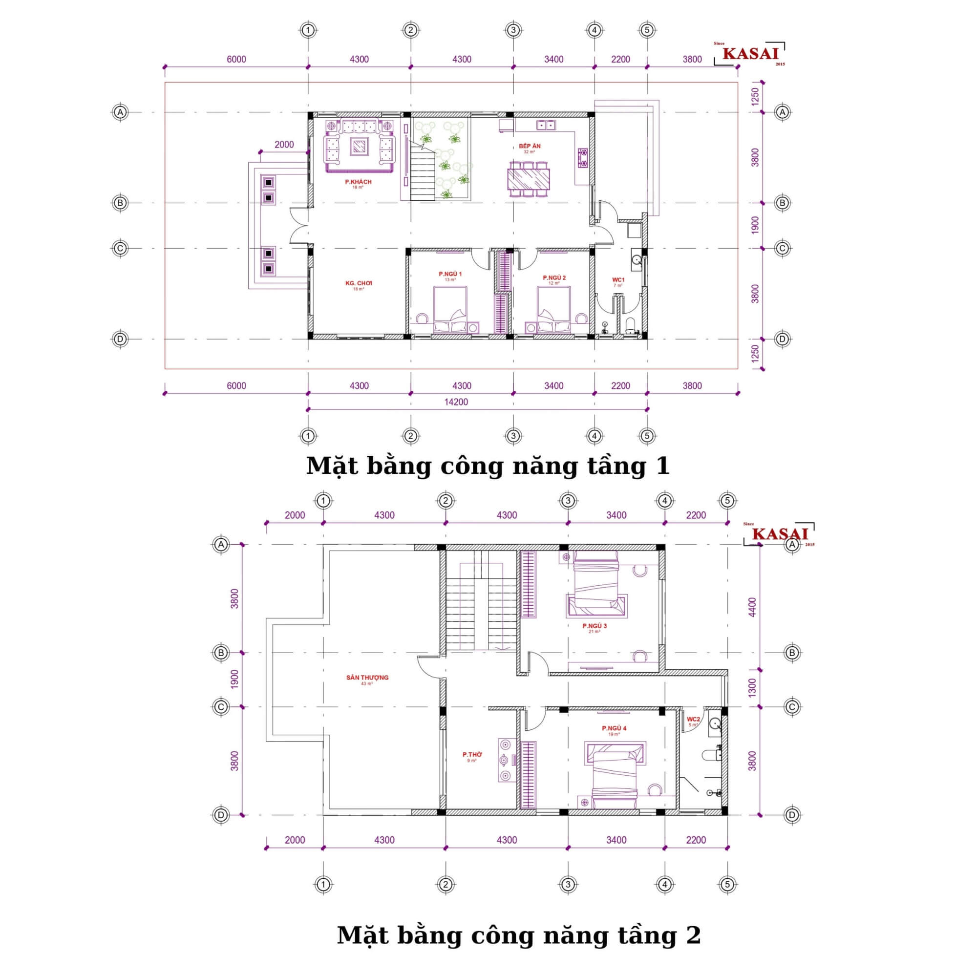 Bản vẽ nhà 2 tầng mái Mansard
