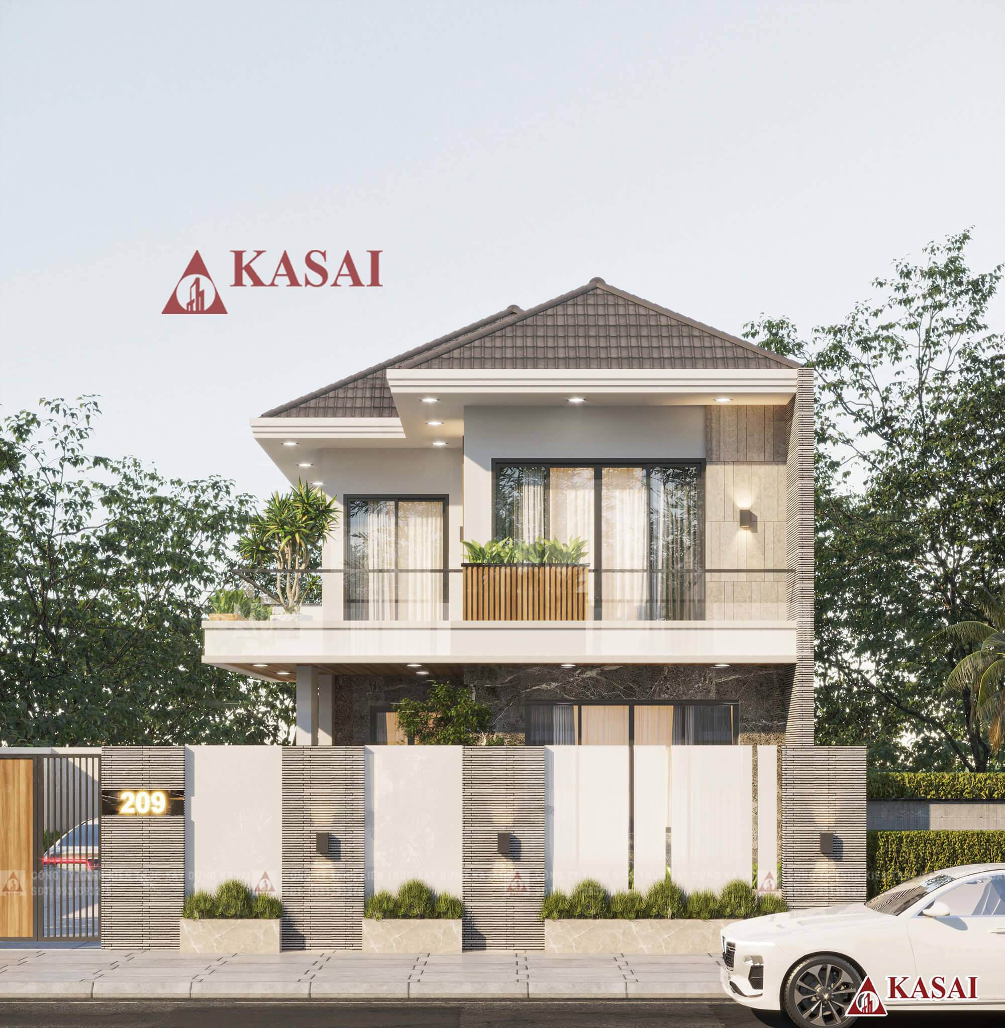 Bản vẽ nhà 2 tầng chữ L 8x10m