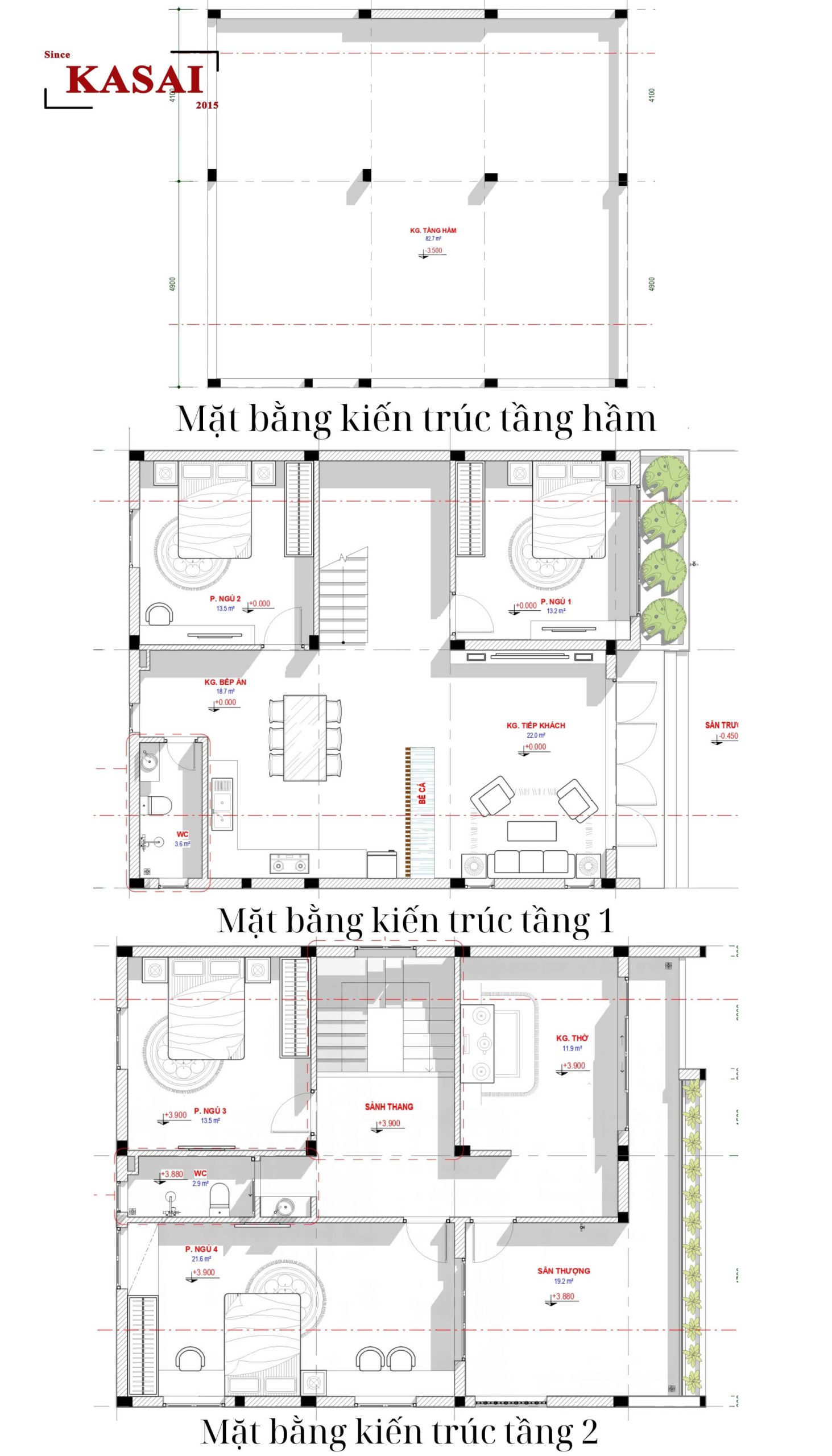 Bản vẽ thiết kế nhà 2 tầng 9x10m đẹp