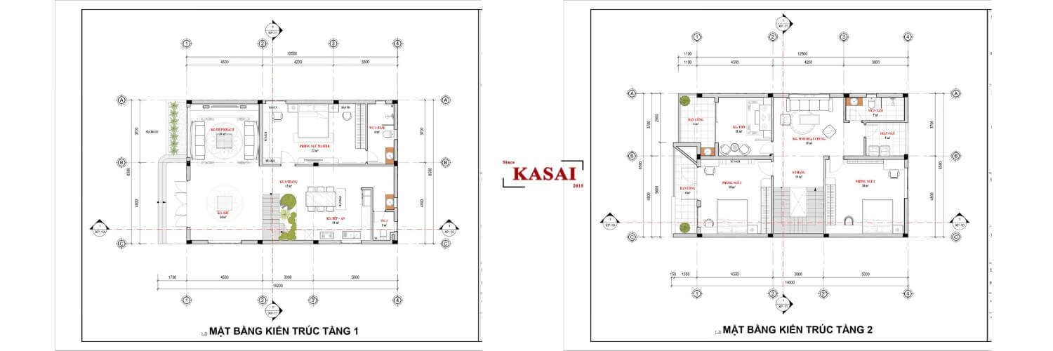 Bản vẽ thiết kế nhà 2 tầng 9x10m