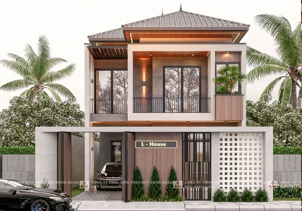 Bản vẽ thiết kế nhà 2 tầng 9x10m sang trọng ngoài vào trong