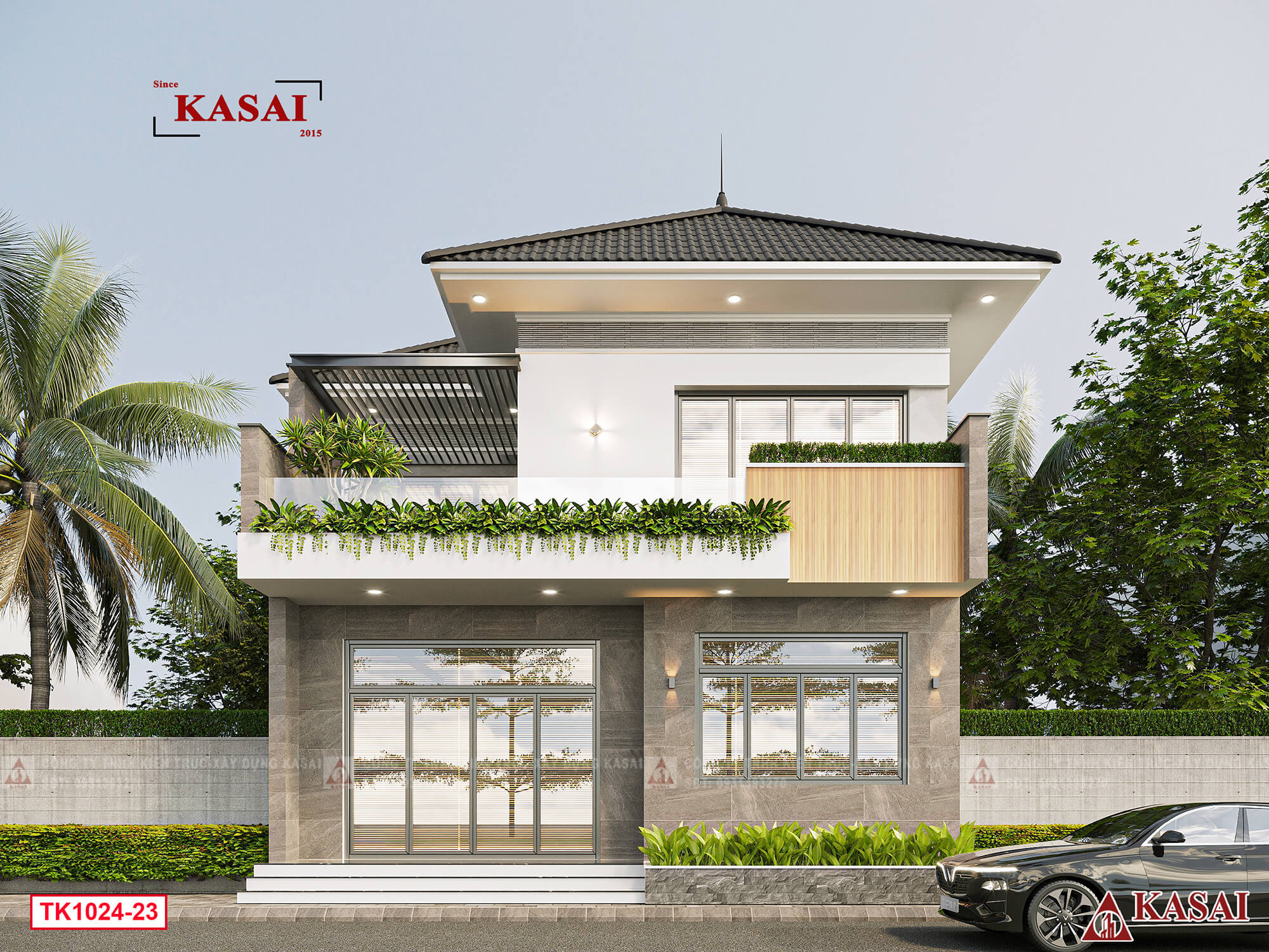 Bản vẽ thiết kế nhà 2 tầng 9x10m sang trọng ngoài vào trong