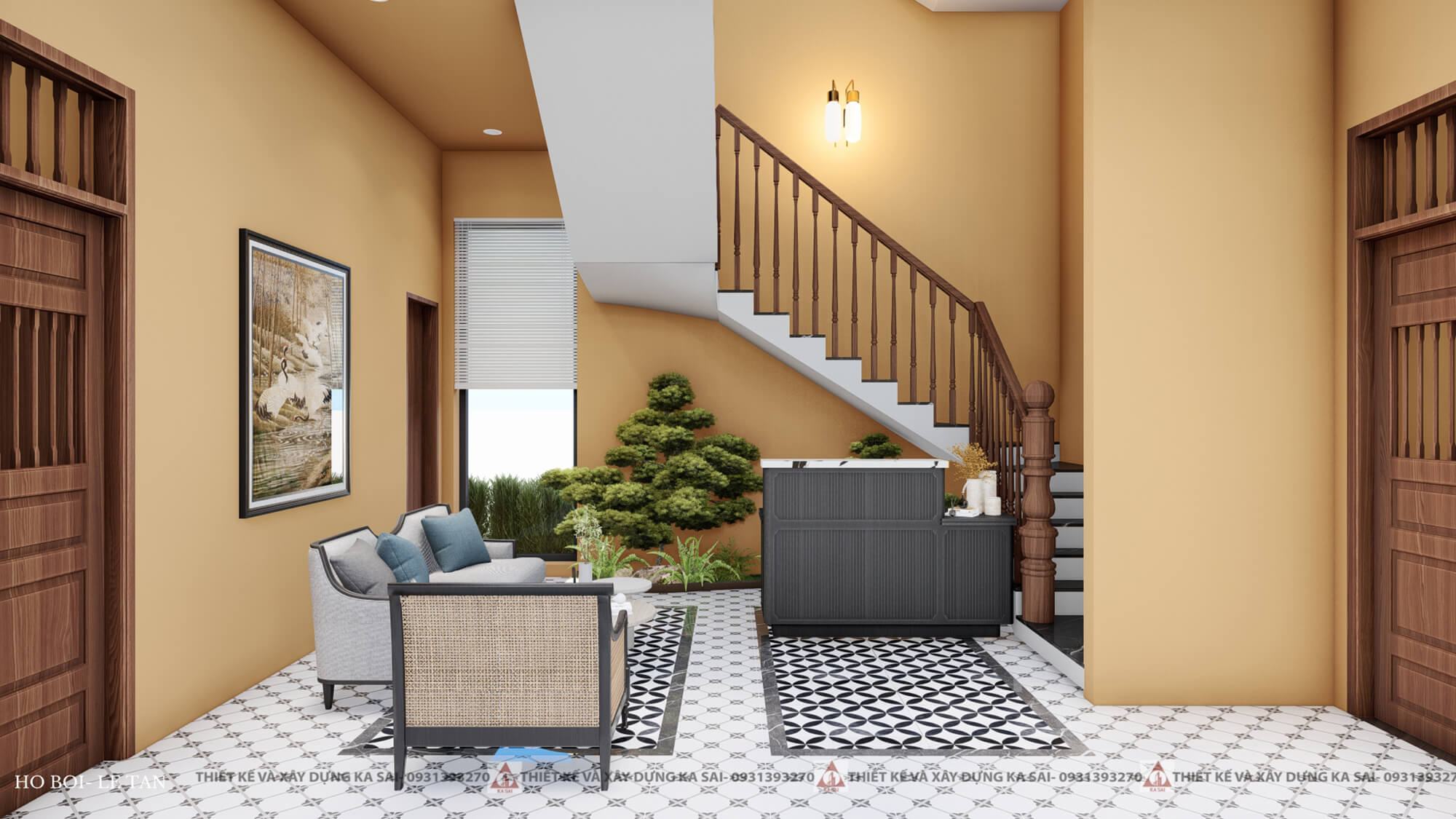Thiết kế khu vực lễ tân khách sạn 14x18m đẹp