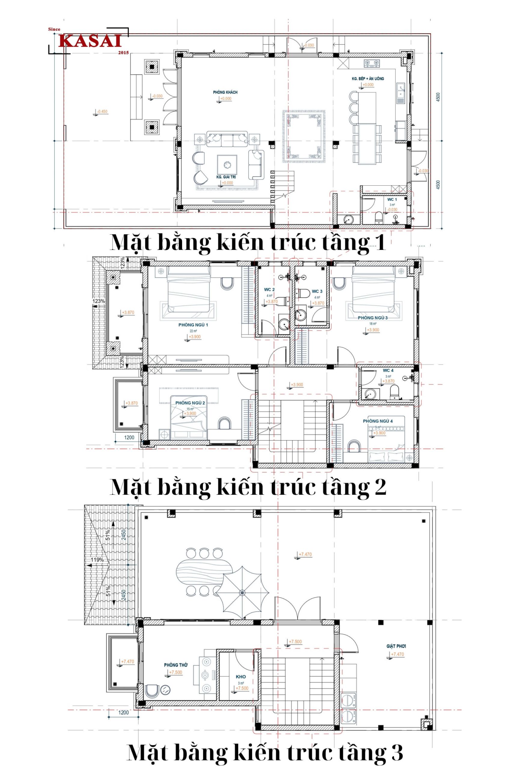 Mặt bằng biệt thự 3 tầng đẹp