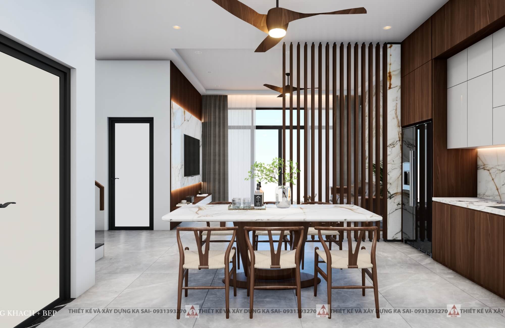 Phòng bếp mẫu nhà 2 tầng 9x10m