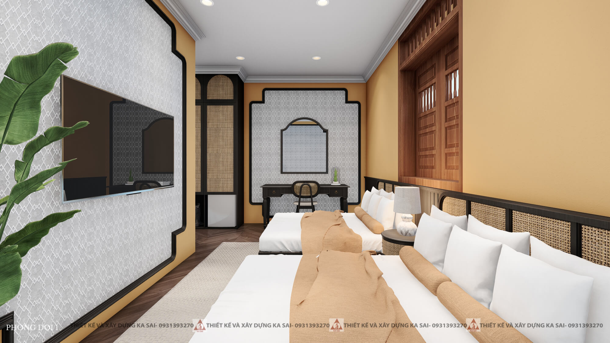 Thiết kế phòng ngủ khách sạn 14x18m đẹp