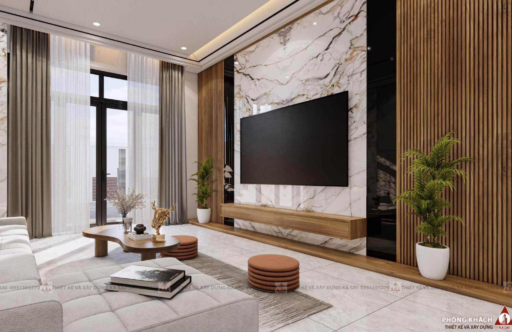 Phòng khách thiết kế nhà 8x20 4 phòng ngủ