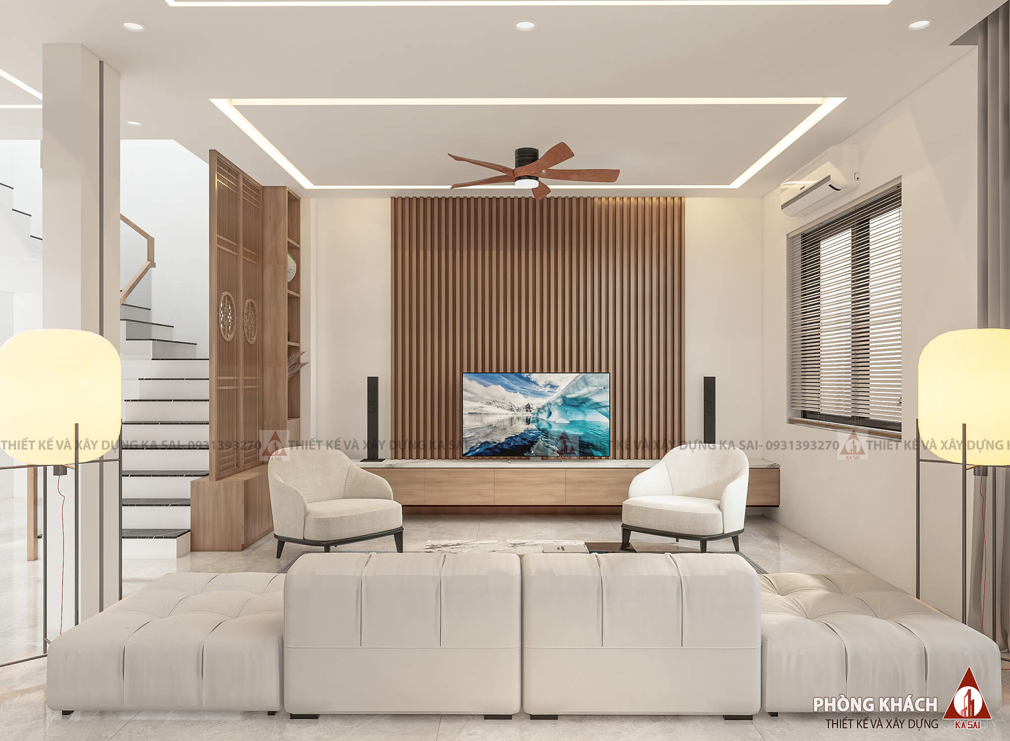 Phòng khách biệt thự 3 tầng mái Nhật đẹp