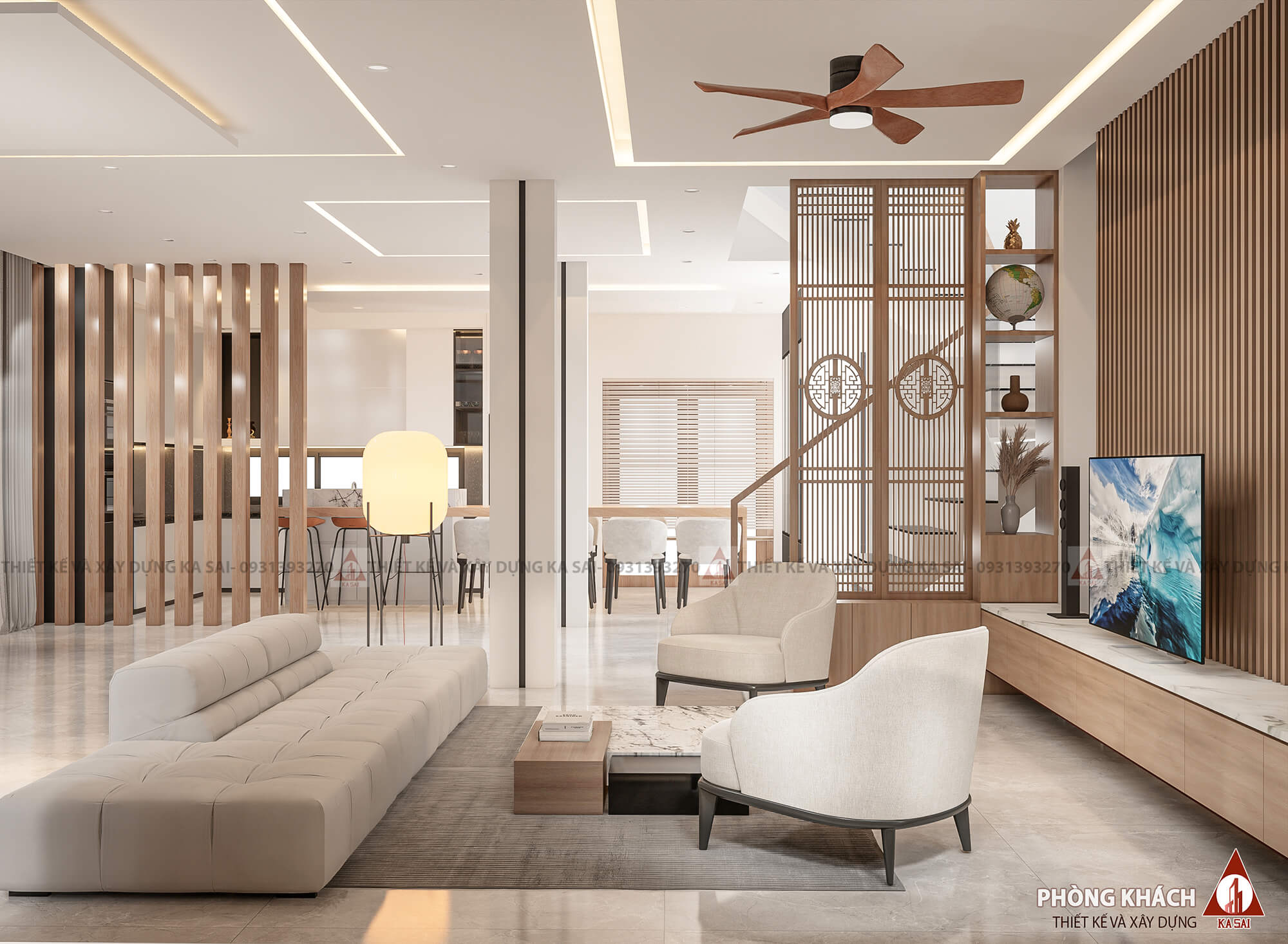 Phòng khách biệt thự 3 tầng mái Nhật đẹp