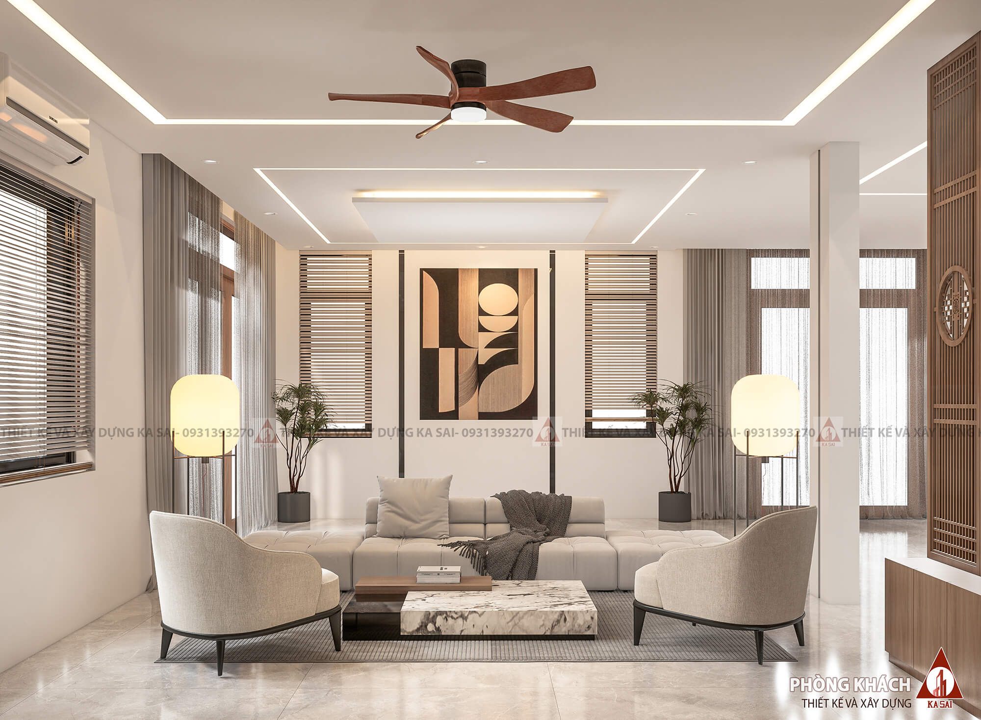 Phòng khách biệt thự 3 tầng mái Nhật đẹp