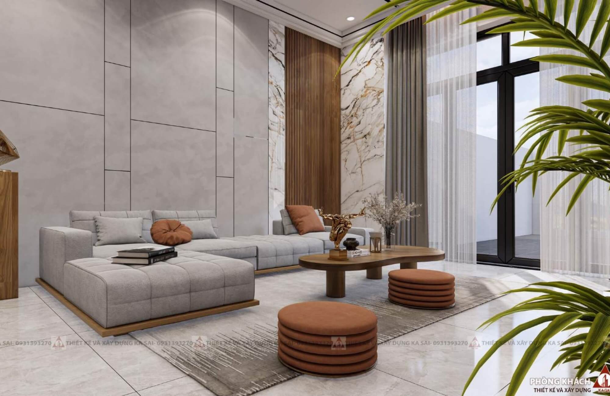 Phòng khách thiết kế nhà 8x20 4 phòng ngủ