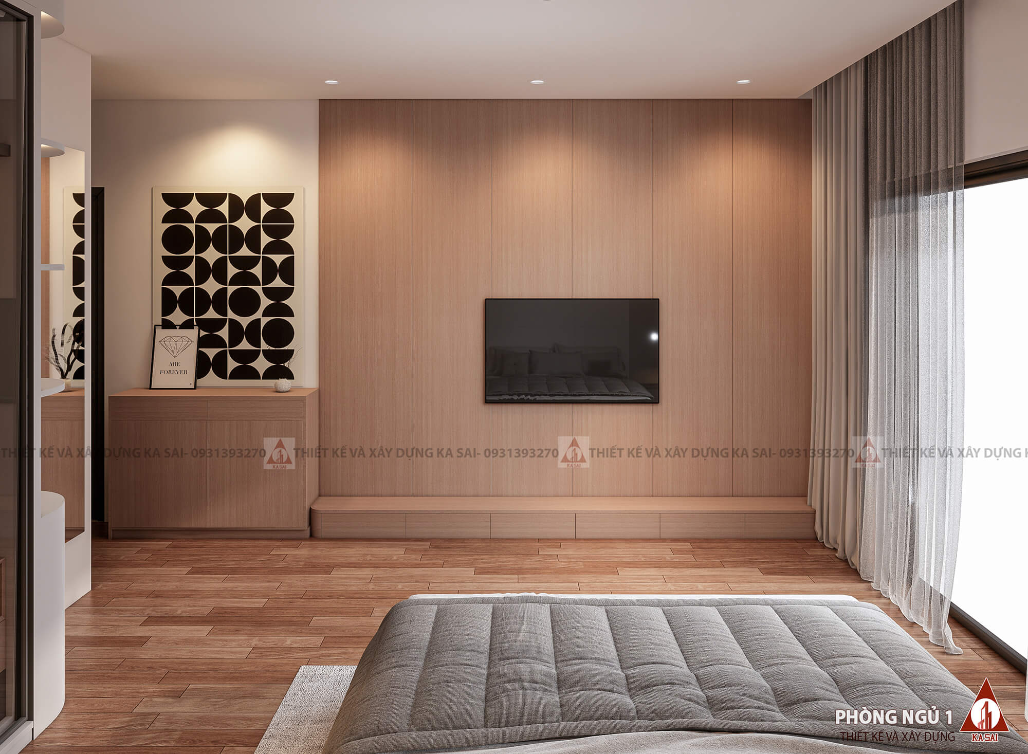 Phòng ngủ 1 bếp biệt thự 3 tầng mái Nhật đẹp