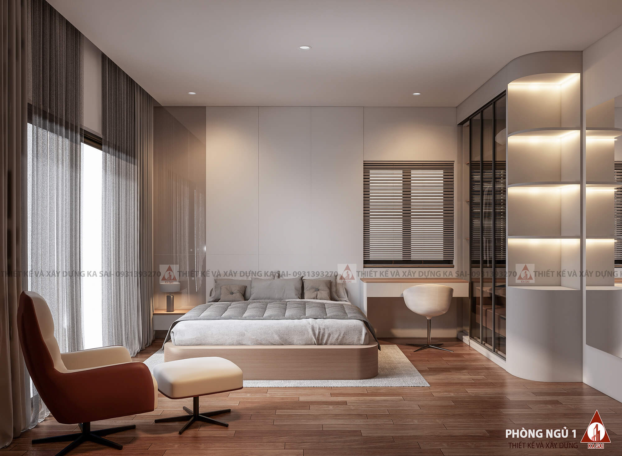 Phòng ngủ 1 bếp biệt thự 3 tầng mái Nhật đẹp