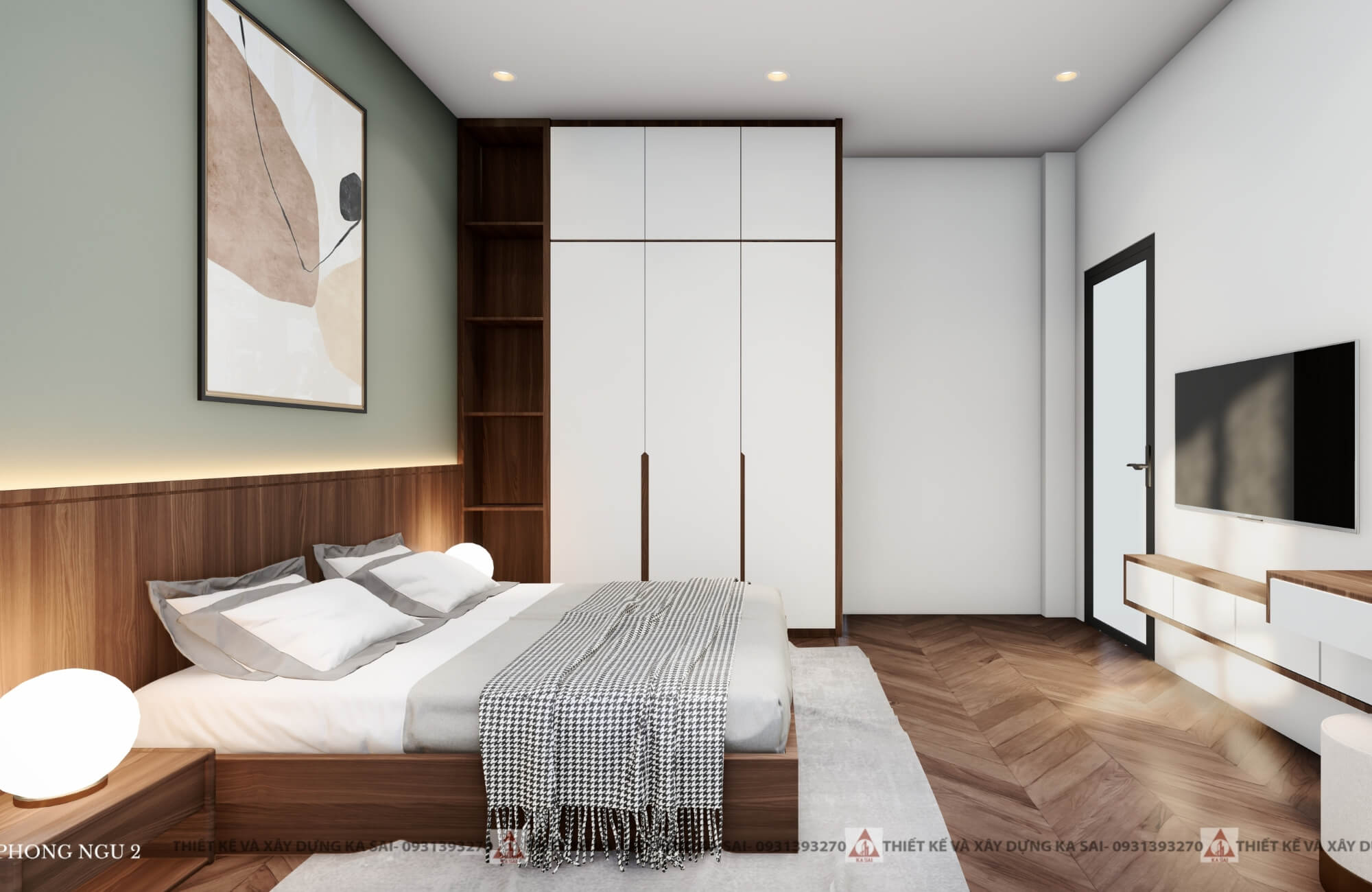 Phòng ngủ 2 mẫu nhà 2 tầng 9x10m