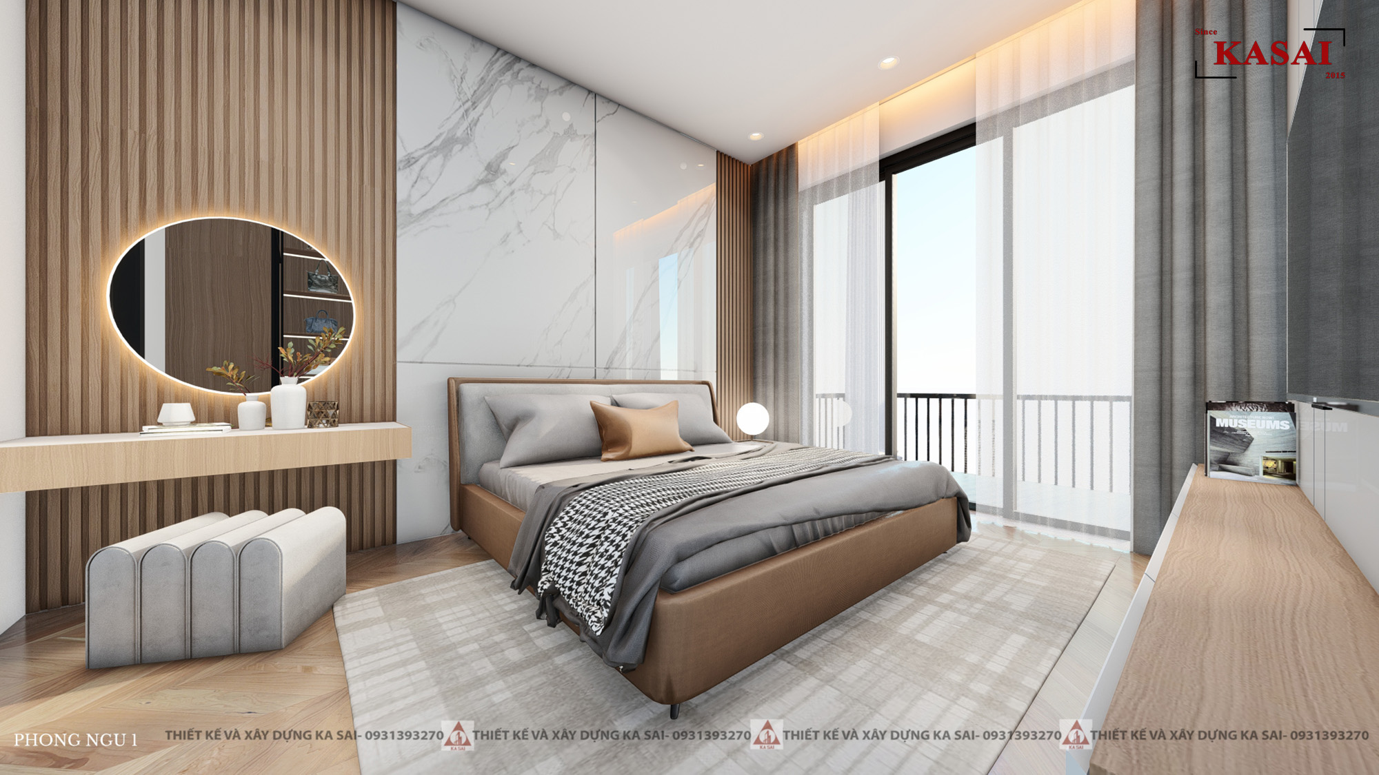 Phòng ngủ 2 thiết kế nhà 5x16m có thang máy