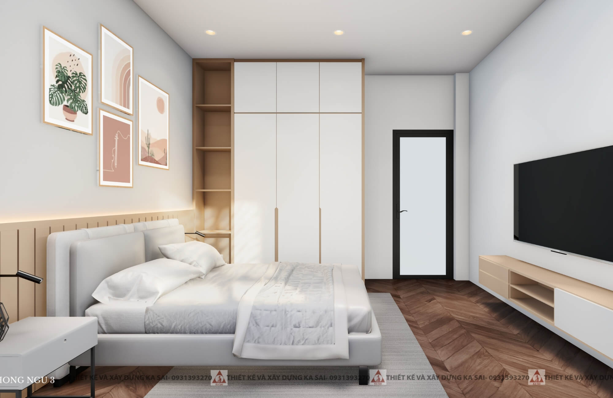 Phòng ngủ 3 mẫu nhà 2 tầng 9x10m
