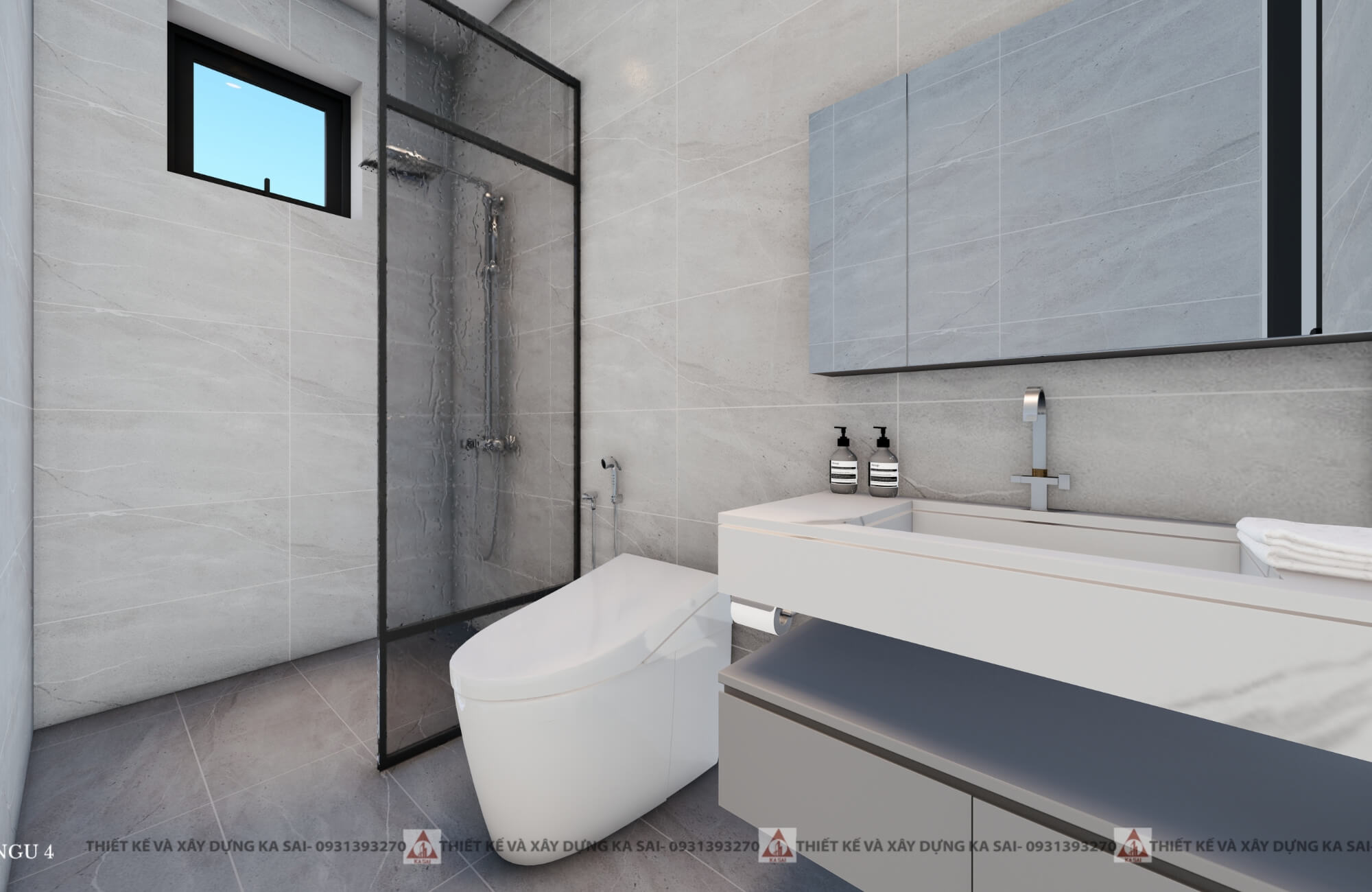 Phòng WC mẫu nhà 2 tầng 9x10m