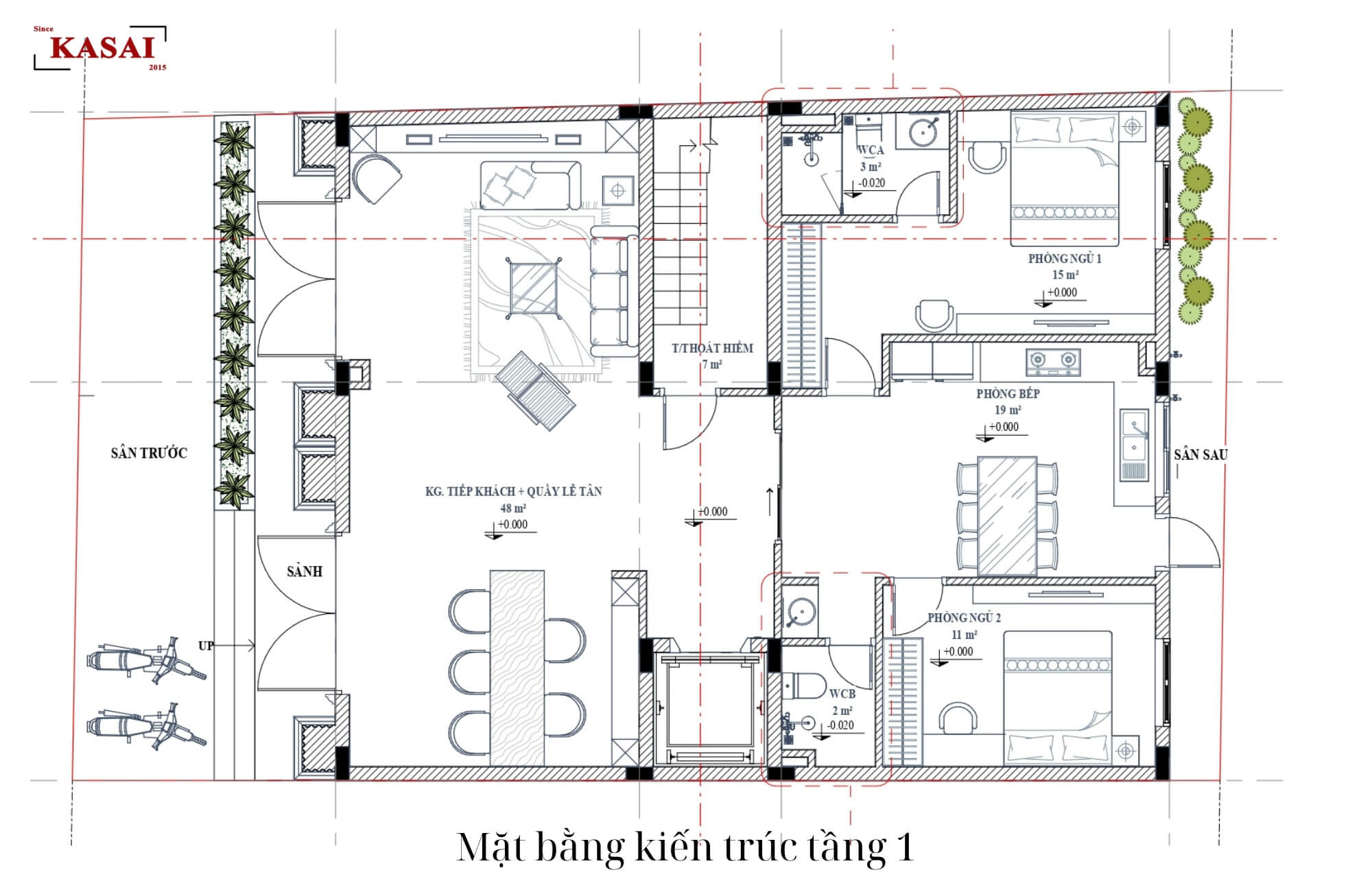Tầng 1 bản vẽ thiết kế khách sạn 5 tầng