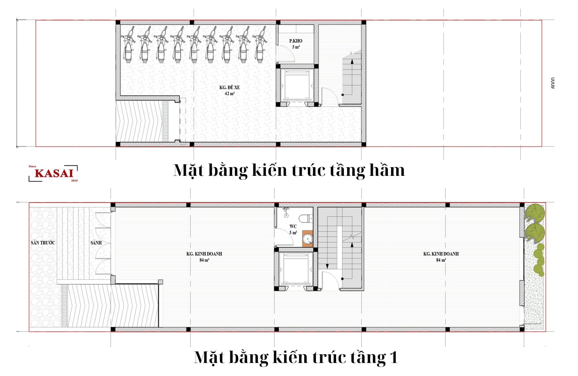 Bản vẽ tầng hầm tầng 1 nhà ống 6 tầng