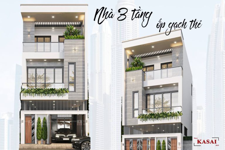 Nhà 3 tầng 4 phòng ngủ ốp gạch thẻ