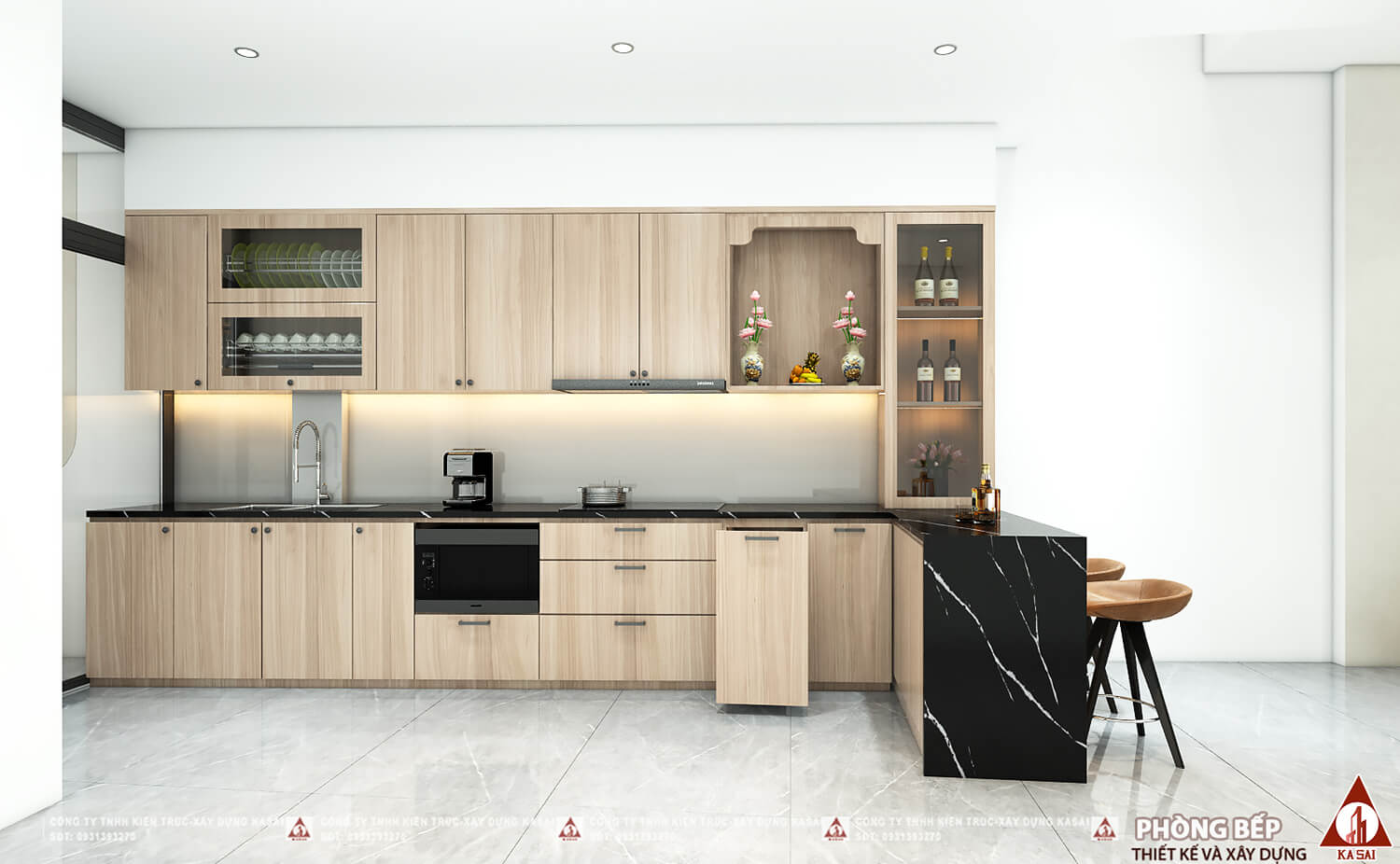 Phòng bếp thiết kế nhà 4,5x18m