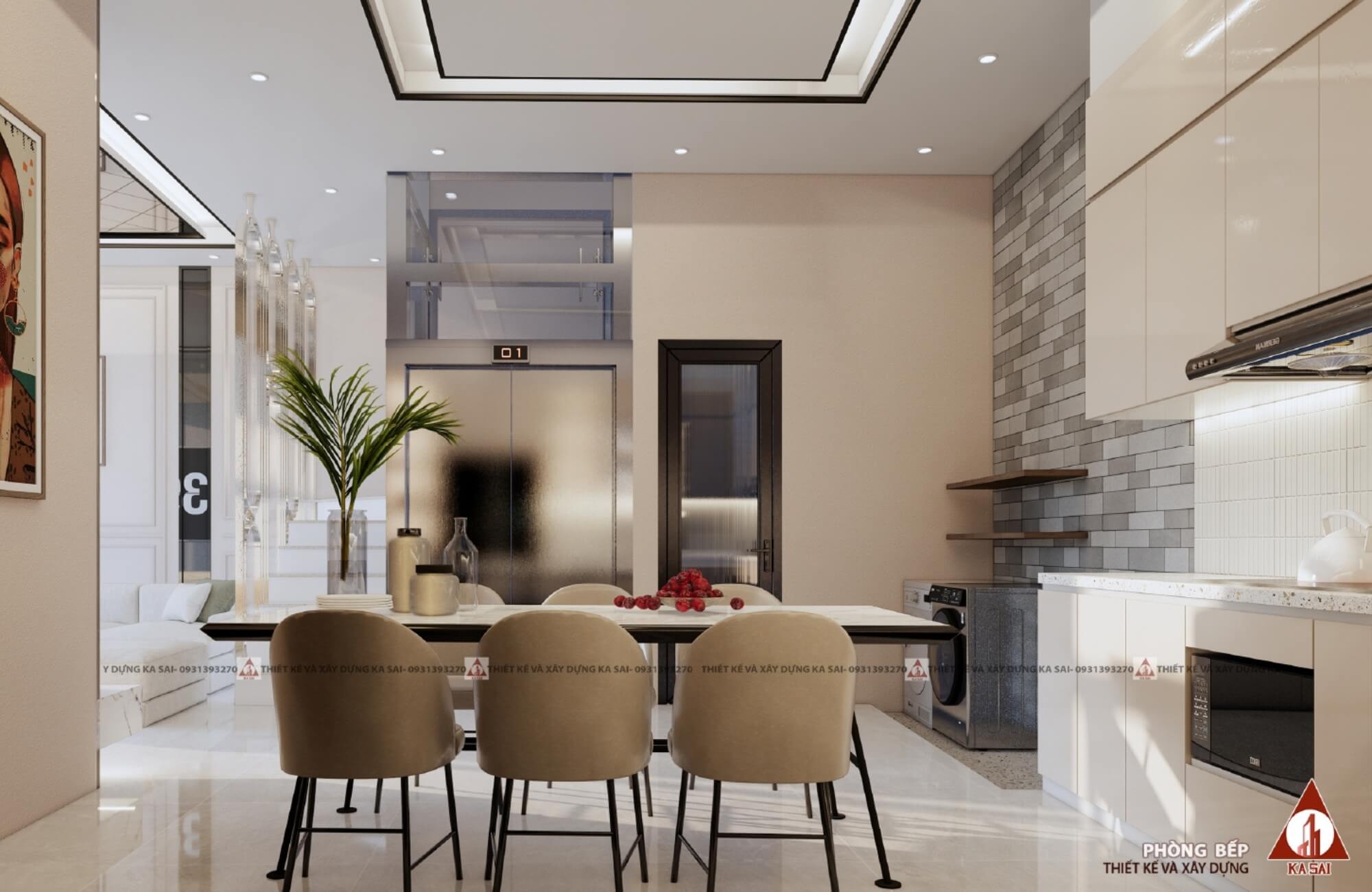 Phòng bếp thiết kế nhà ngang 7m dài 10m đẹp
