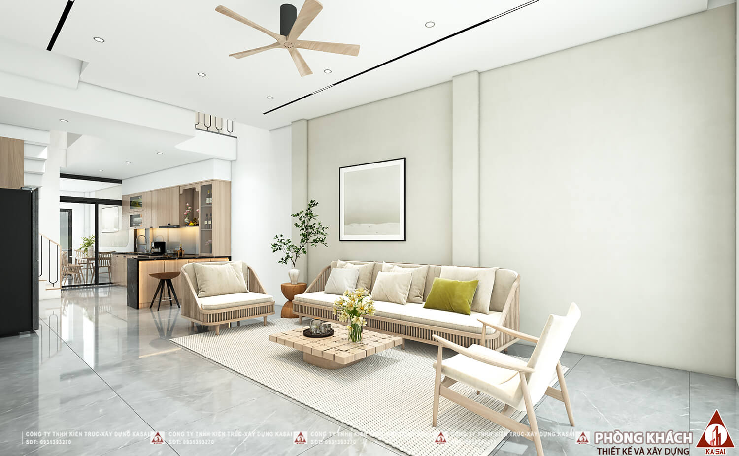 Phòng khách thiết kế nhà 4,5x18m