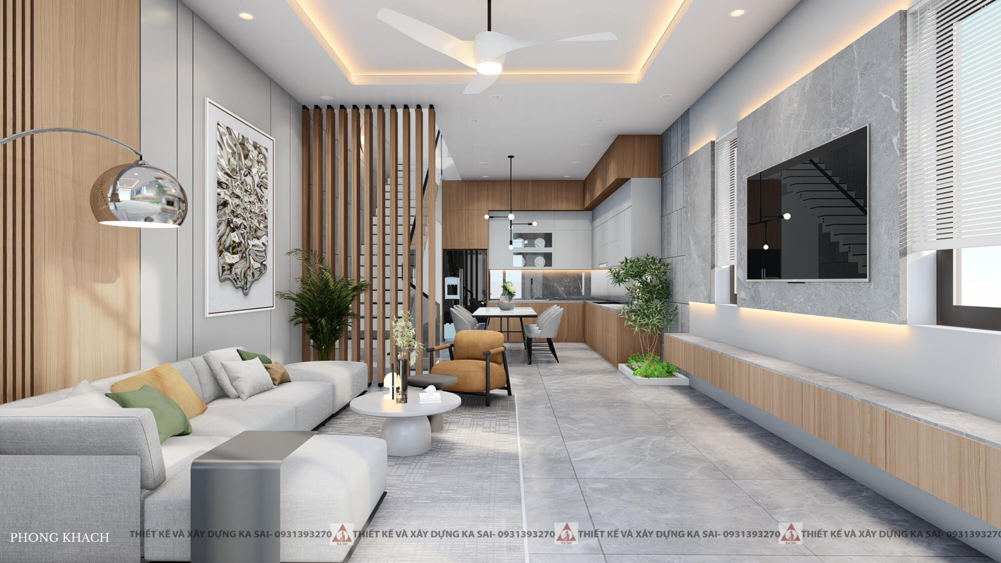 Phòng khách mẫu nhà 5x17m 2 tầng