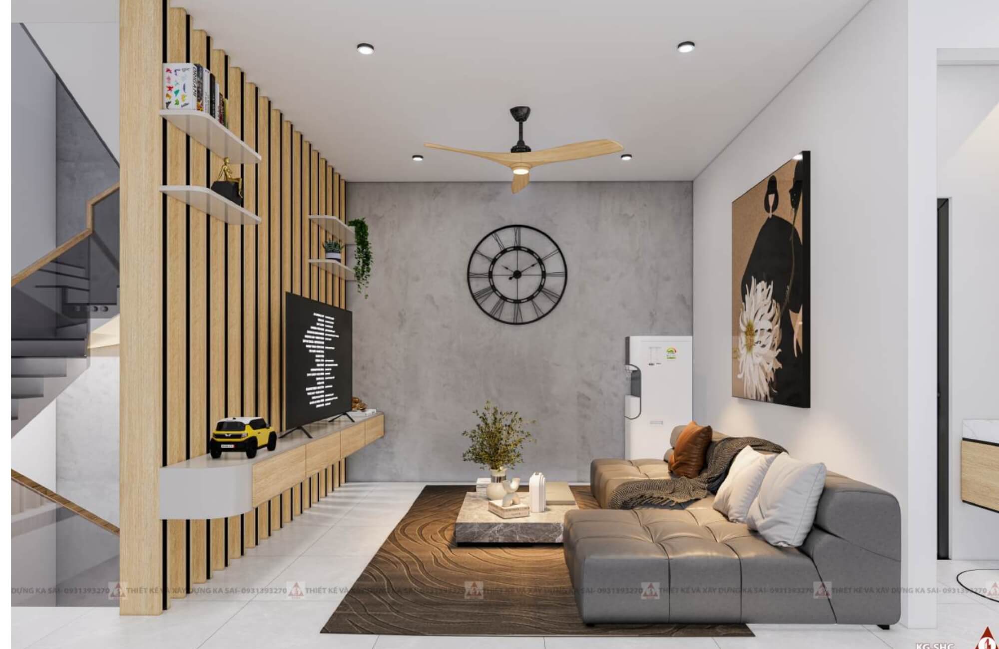 Phòng khách nhà ống 5x20m hiện đại đẹp