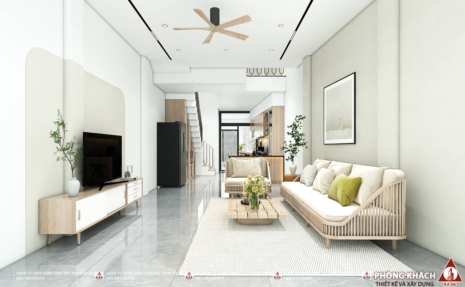 Phòng khách thiết kế nhà 4,5x18m