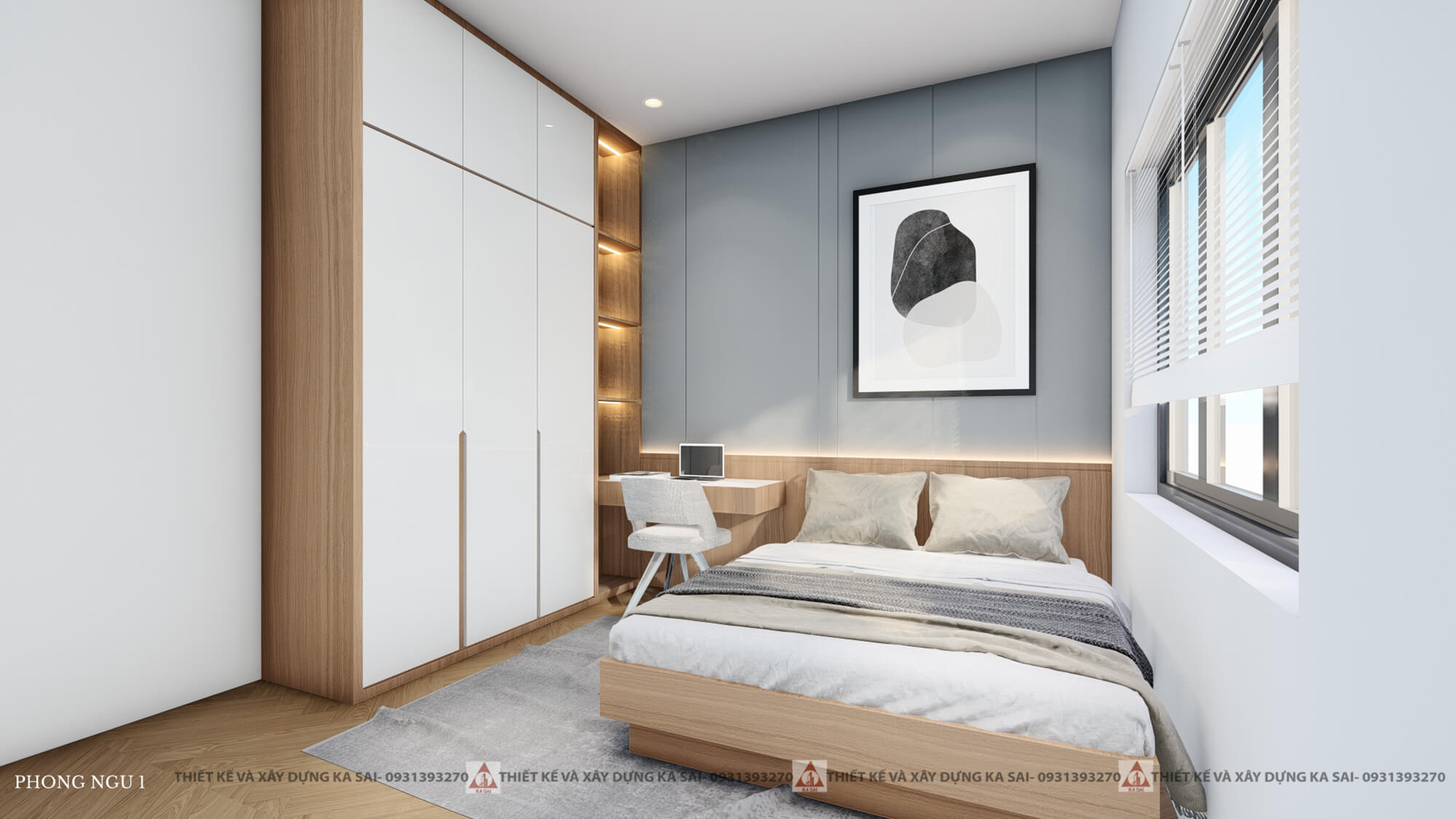 Phòng ngủ 1 mẫu nhà 5x17m 2 tầng