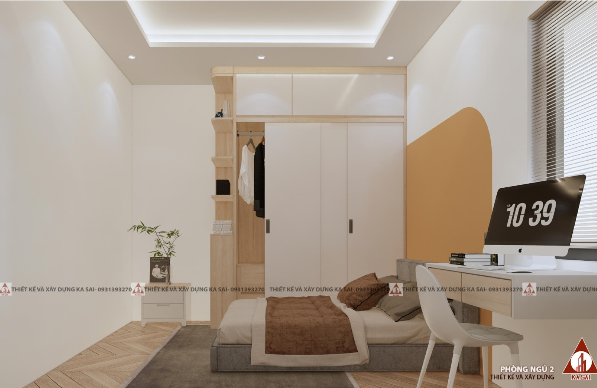 Phòng ngủ 2 thiết kế nhà ngang 7m dài 10m