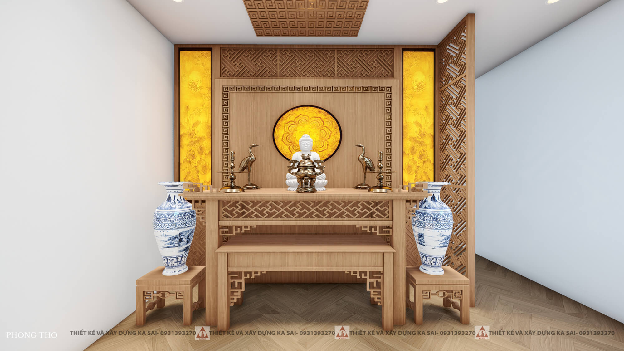 Phòng thờ mẫu nhà 5x17m 2 tầng