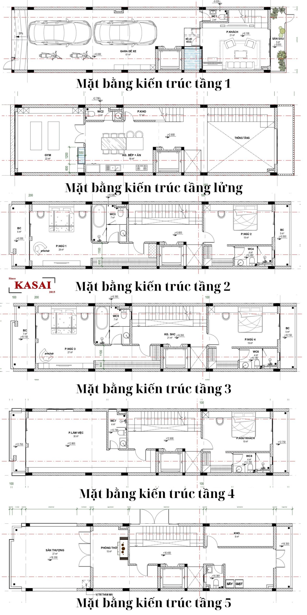 Bản vẽ thiết kế mẫu nhà 5x21m 5 tầng