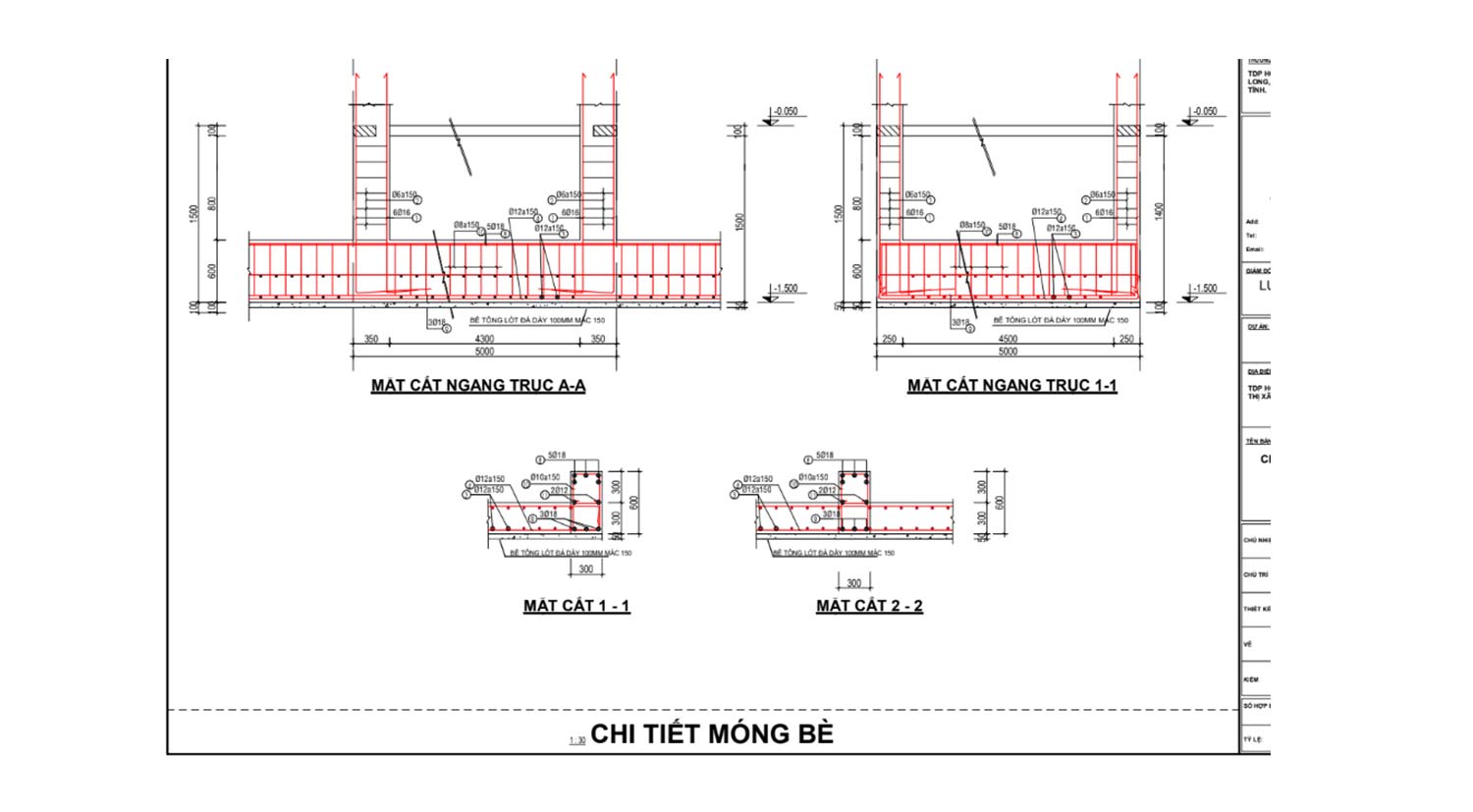 Bản vẽ móng bè nhà 2 tầng