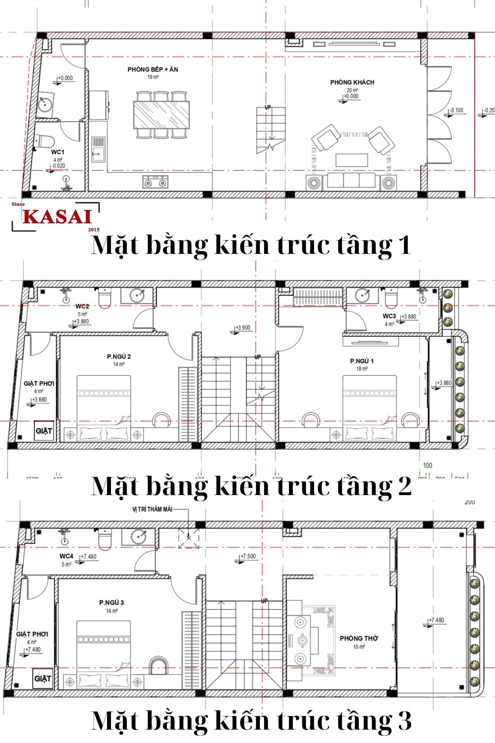 Bản vẽ thiết kế 5x14 nhà 5x14m 3 phòng ngủ