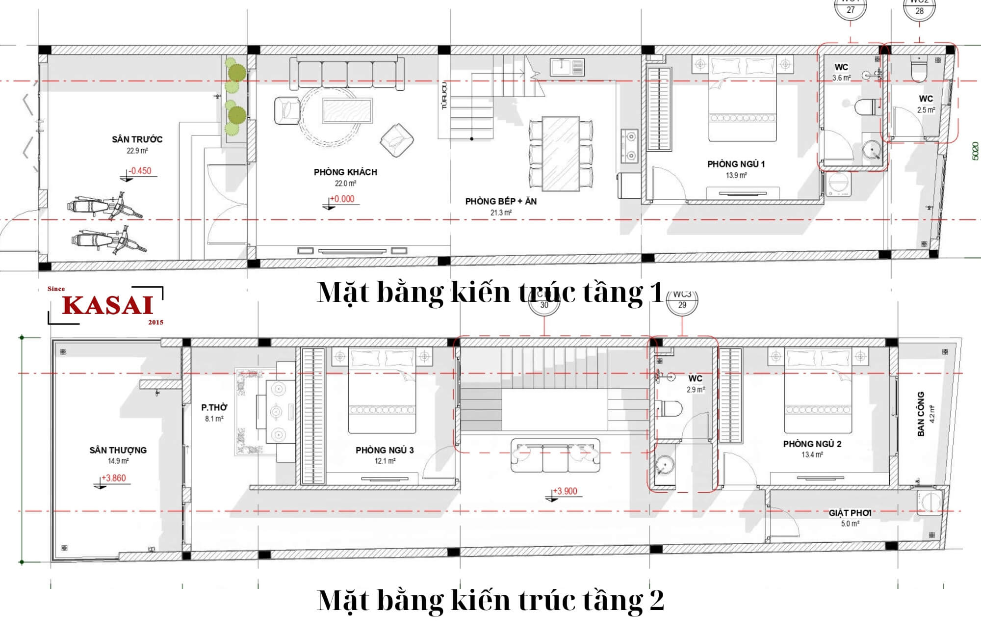Bản vẽ 5×21 nhà 2 tầng mặt tiền 5m đẹp ấn tượng giữa phố